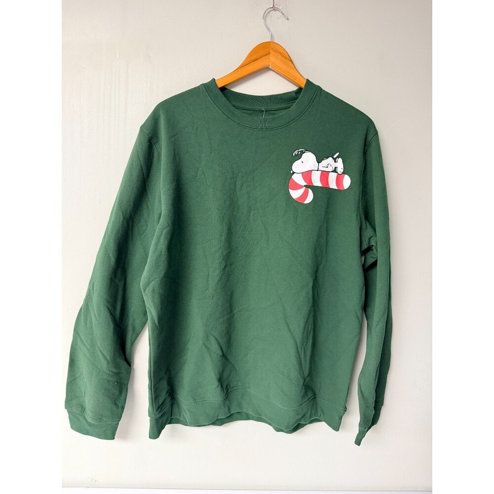 Peanuts Snoopy Candy Cane Christmas Sweatshirt Large Green Crewneck NWT